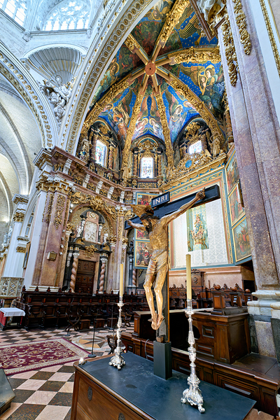 Exploring Valencia Spains Cathedral interior with religious art Print