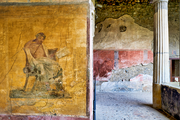 Exploring ancient wall painting in Pompeii archaeological site Print