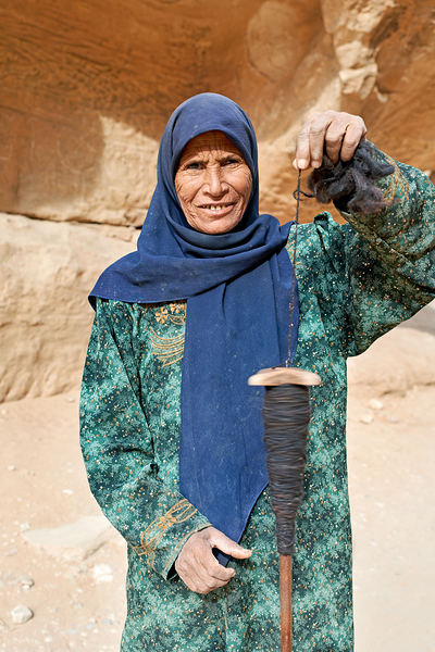 Portrait of an old woman at Little Petra in Jordan Print