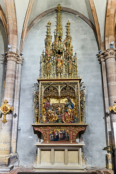 Detailed woodcarving shows religious events in St. Martin Church Print