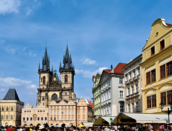 Crowded Prague Old Town Square with Týn Church. by Marco Brivio