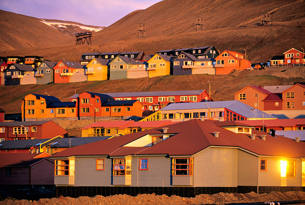 Colorful buildings in Longyearbyen Svalbard at sunset Digital Download