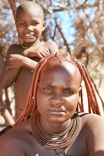 Portrait of Himba woman and child in Kunene region of Namibia Print
