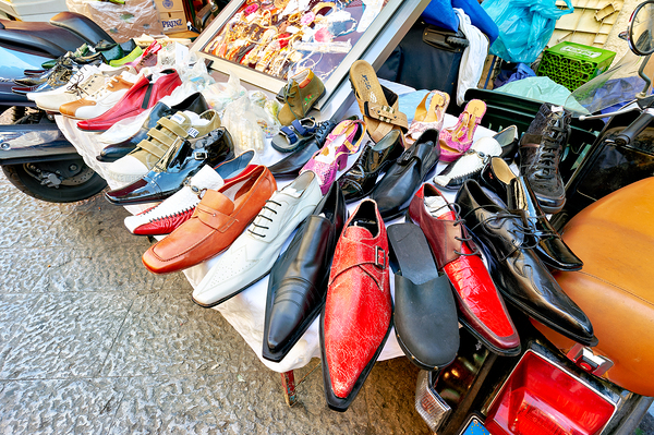 Footwear display at Ballaro street market in Palermo Sicily Print