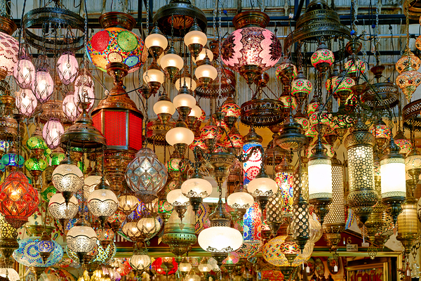 Colorful lights hanging in the Grand Bazaar of Istanbul Digital Download
