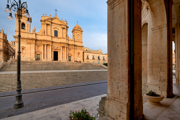 Noto Cathedral stands strong in Sicily under a bright sky Print