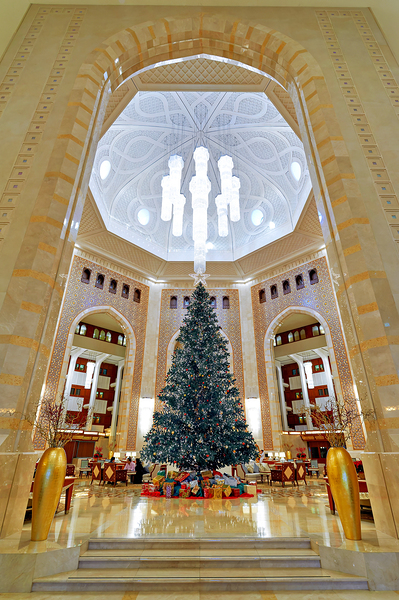 Luxury hotel features Christmas tree in Muscat Oman Print