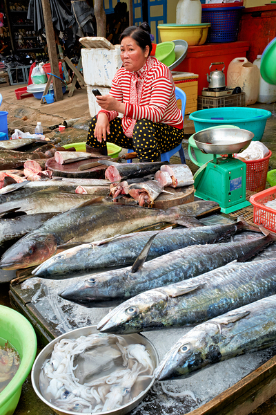 Fish market scene in Phu Quoc Vietnam during the day Print