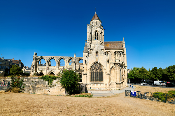 Church of Saint Etienne le Vieux stands in ruins in Caen France Print