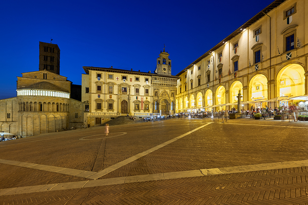 Piazza Grande in Arezzo at sunset with glowing architecture Print