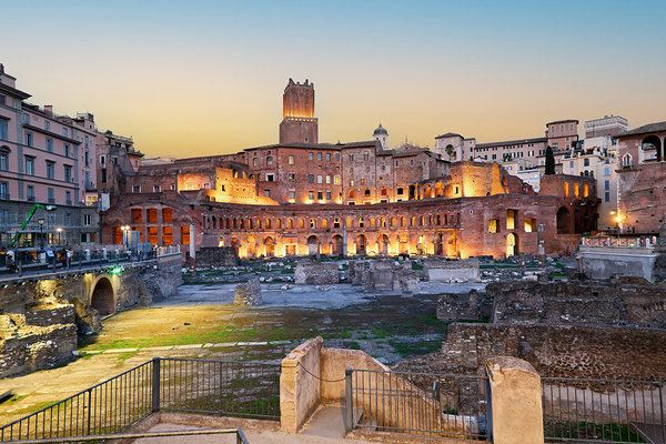 Trajans Market in Rome during sunset at Fori Imperiali Print