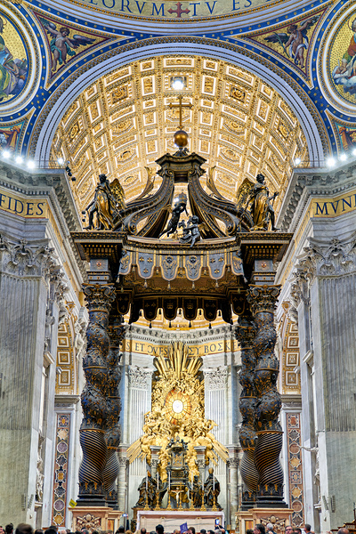 Visiting the altar with Berninis baldacchino in St. Peters Bas by Marco Brivio