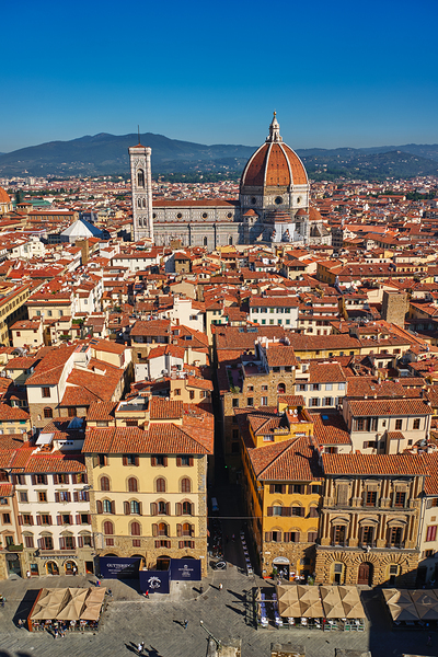 View of Florence rooftops and dome in Tuscany Italy during clear Print