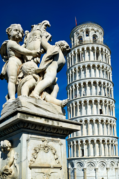 Visitors enjoy Piazza dei Miracoli with the Leaning Tower Print