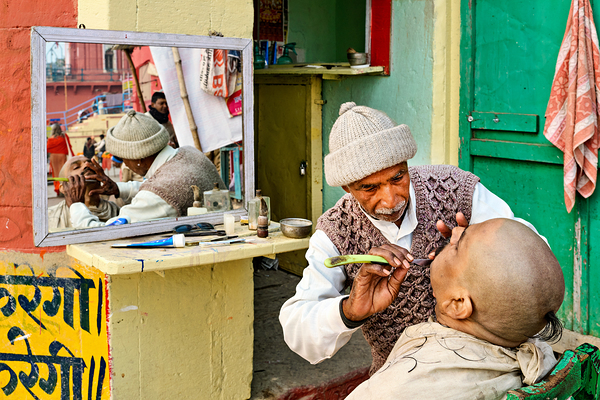 Barber provides shaving service in Varanasi Uttar Pradesh Digital Download