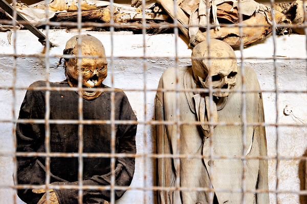 Visitors see mummies in Capuchin Catacombs in Palermo Sicily Print