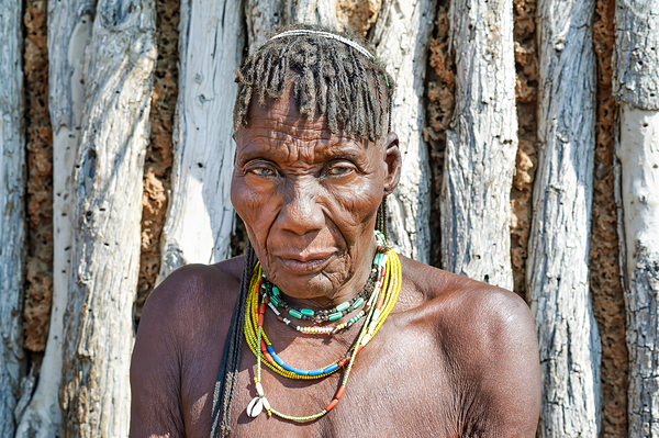 Portrait of old woman from Zemba Bantu ethnic group in Kunene Re by Marco Brivio
