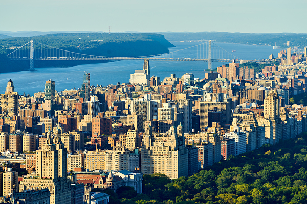 View of upper west side and george washington bridge in manhatta Print