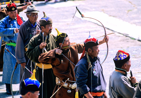 Archery competition during Naadam festival in Ulaanbaatar Mongo Print