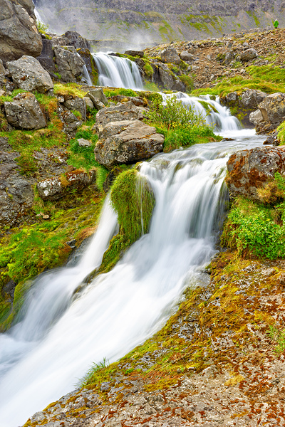 Gongumannafoss waterfall flows in Iceland during daylight hours Print