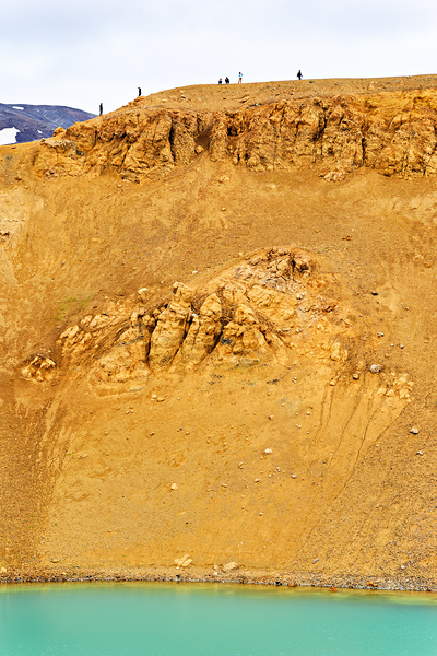 Visitors exploring the Krafla caldera in Iceland Print