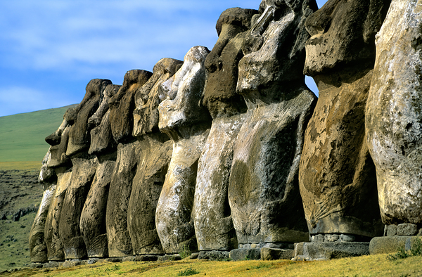 Row of Moai statues on Easter Island. by Marco Brivio