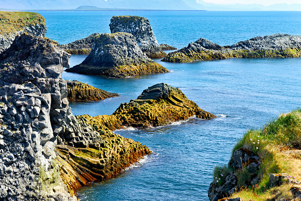 Arnarstapi cliffs show rocky coastline in Iceland Print