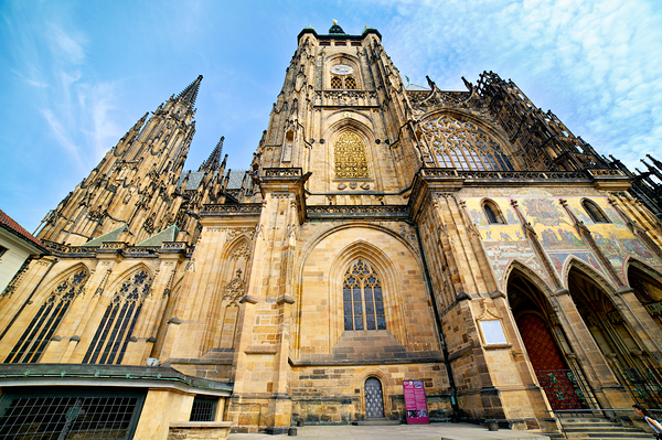 Ornate St. Vitus Cathedral facade against a blue sky. Digital Download