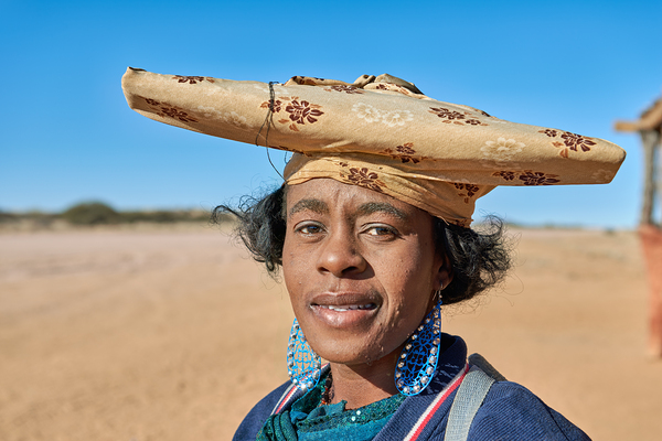 Portrait of a woman from the Herero Bantu ethnic group in Namibi Print