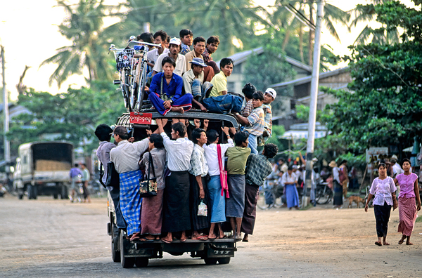 Busy transportation scene in Myanmar during the day Print