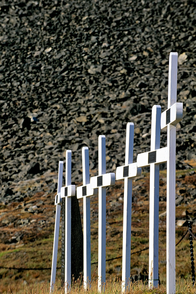 Crosses mark a cemetery in Longyearbyen Svalbard Archipelago Print