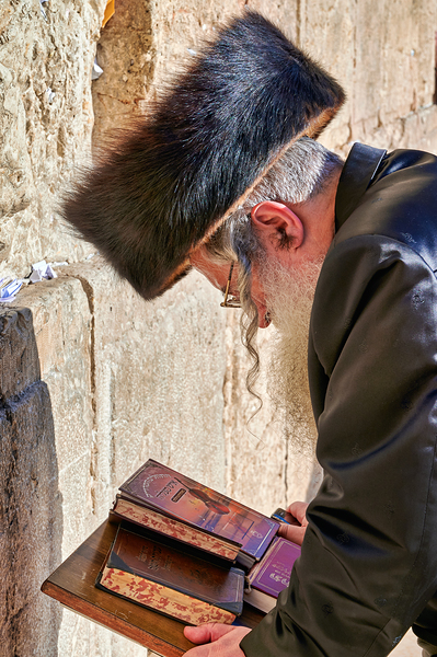 Orthodox Jews at Wailing Wall in Jerusalem during Prayer Time Print