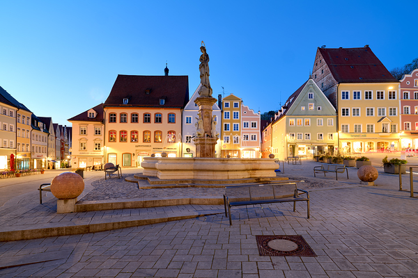 Evening view of Hauptplatz square in Landsberg am Lech Germany by Marco Brivio