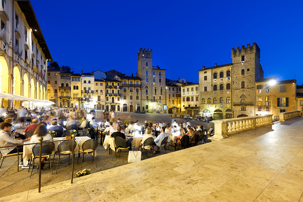 Piazza Grande at sunset offers dining and socializing in Arezzo Print