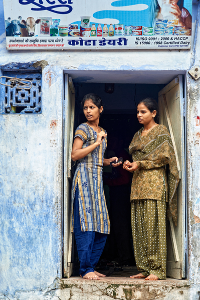 Women stand at their house door in Bundi Rajasthan Print