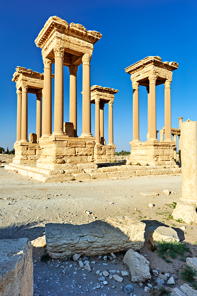 Tetrapylon in Palmyra showing ancient architecture and ruins Print