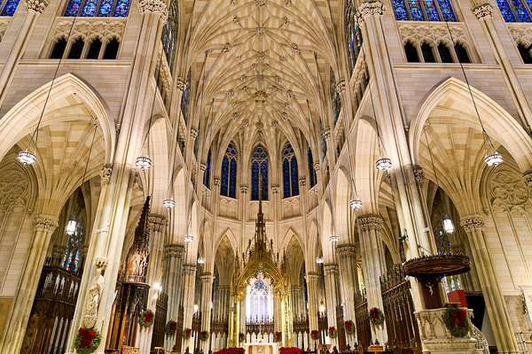 Visitors admire St. Patricks Cathedral in Manhattan during the  Print