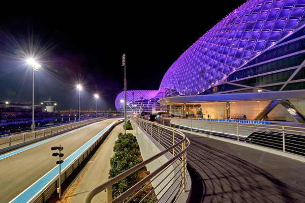 Yas Island hotel view at night in Abu Dhabi Print