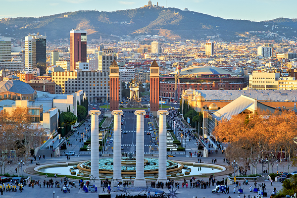View of Plaza de Espana in Barcelona with cityscape Digital Download