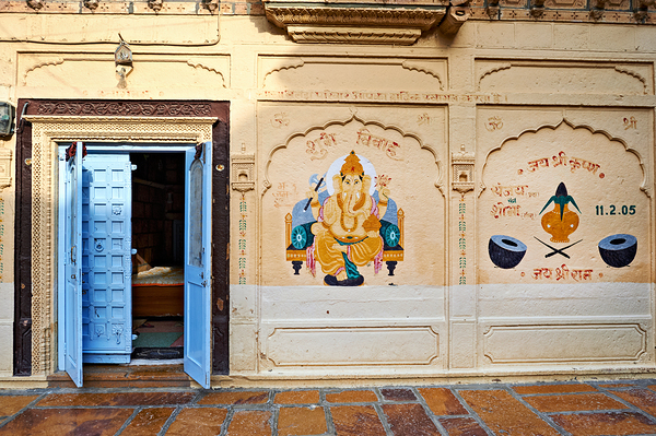 Decorated painted house in Jaisalmer Rajasthan shows local art Print