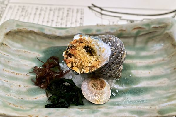 Traditional Japanese cuisine served in a restaurant in Miyajima Print