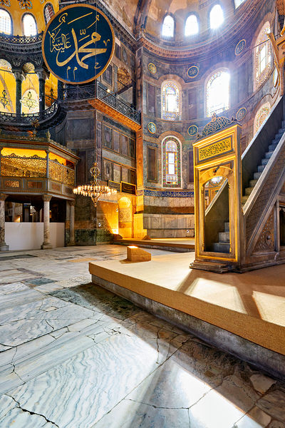 Hagia Sophia Grand Mosque interior view with sunlight Print