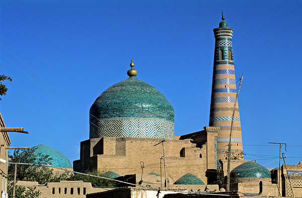 Khiva towers and domes show vibrant architecture in Uzbekistan Print