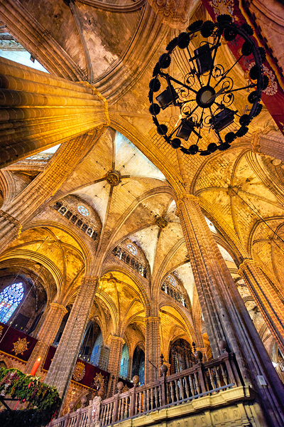 Catholic church architecture inside Barcelona Cathedral Print