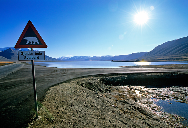 Warning signs in Longyearbyen Svalbard Archipelago Norway Print