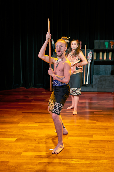 Two performers present a Maori haka dance in Auckland Print