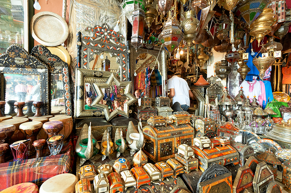 Exploring a souvenir shop in the old town of Marrakesh Morocco Print