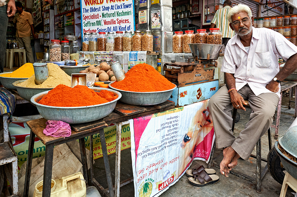 Selling spices at Sardar Market Girdikot in Jodhpur Rajasthan by Marco Brivio