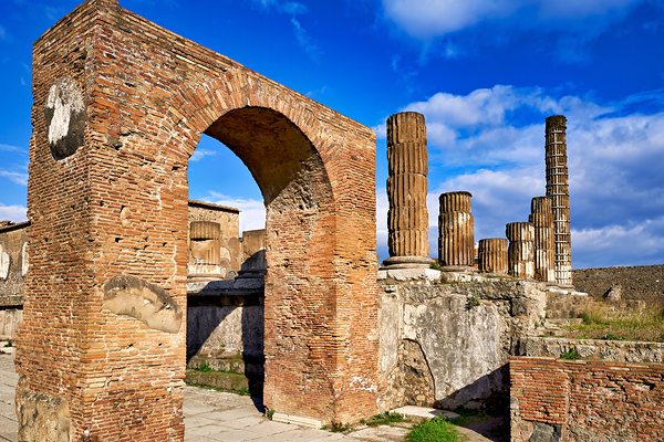 Ruins of ancient Pompeii in Naples Campania Italy under blue sky Print