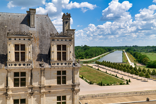 View of gardens at Chateau de Chambord in France on a sunny day Print